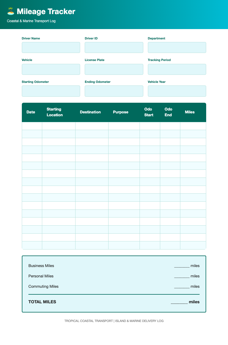 Turquoise vibrant mileage tracker